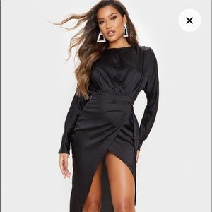 Prettylittlething Black Silk Dress